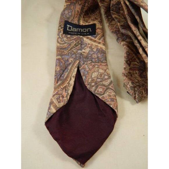 Damon Pastel Paisley Floral Vintage Silk Tie, Italian Silk Tie Light Blue, Cream - Picture 5 of 7